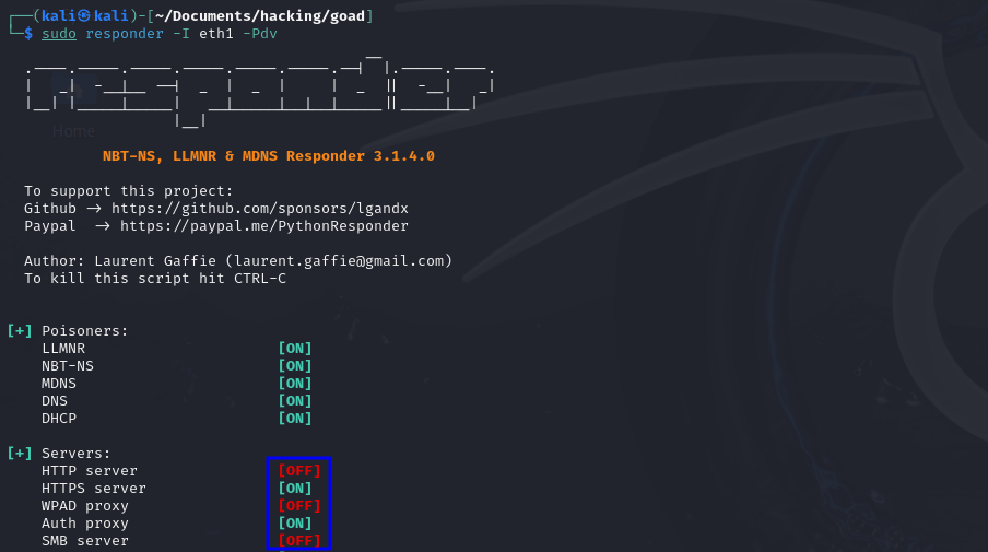 Running responder after changing configuration file.